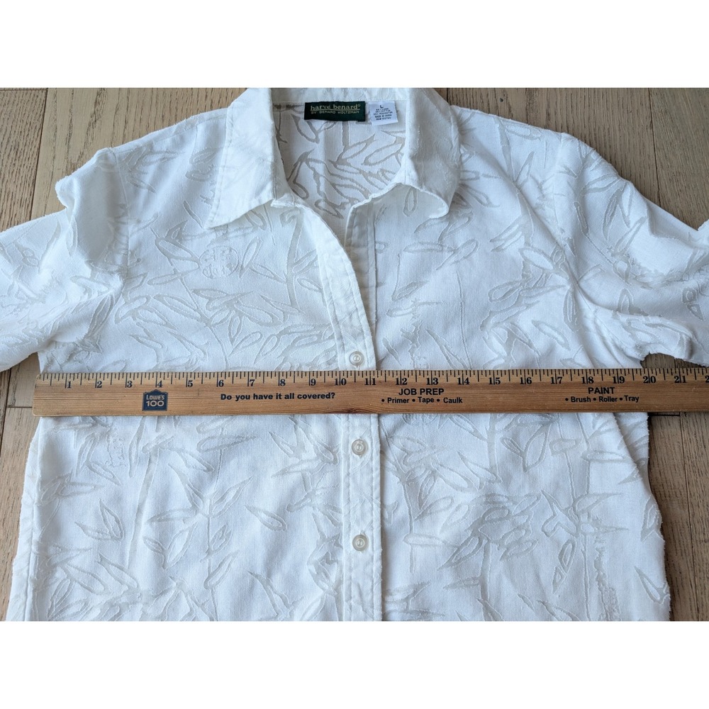 Harve Benard‎ Womens Linen Blend White Leaf Pattern Button Up 3/4 sleeve Shirt L - Picture 7 of 7
